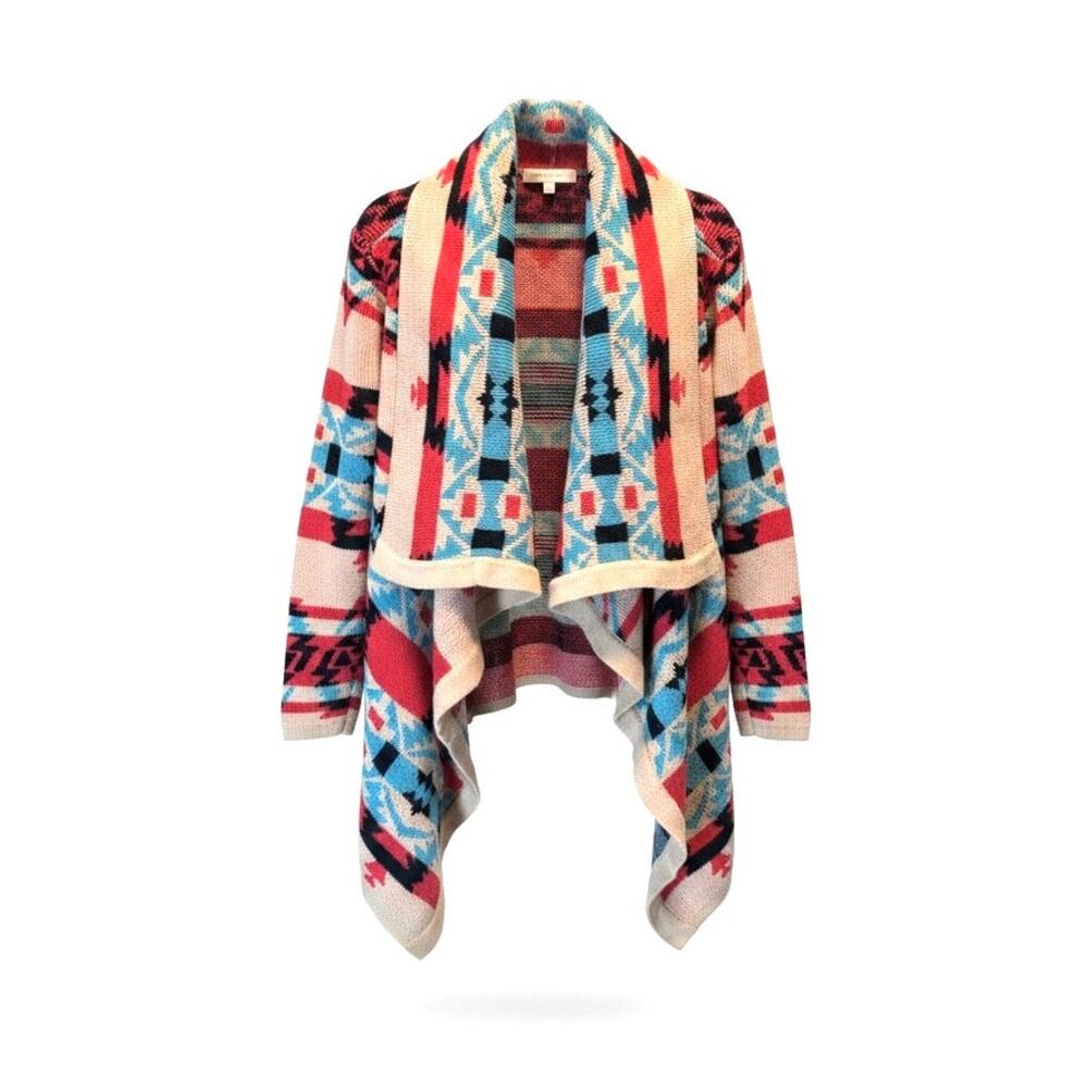Alice Moon L Southwestern Aztec Boho Knit Open Front Shawl Collar Cardigan